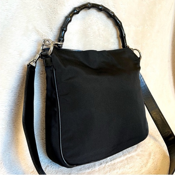 Gucci Bamboo Black Nylon Vintage 2-Way Shoulder Bag - Picture 11 of 16
